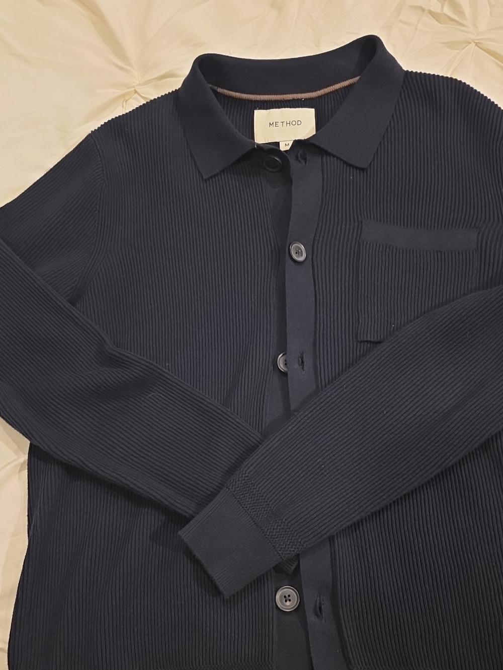 Method Navy Ribbed Long-Sleeve Button-Down Shirt